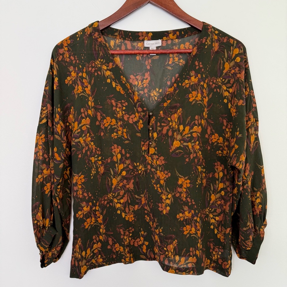 Garnet Hill 100% Silk Floral Blouse Size 0
